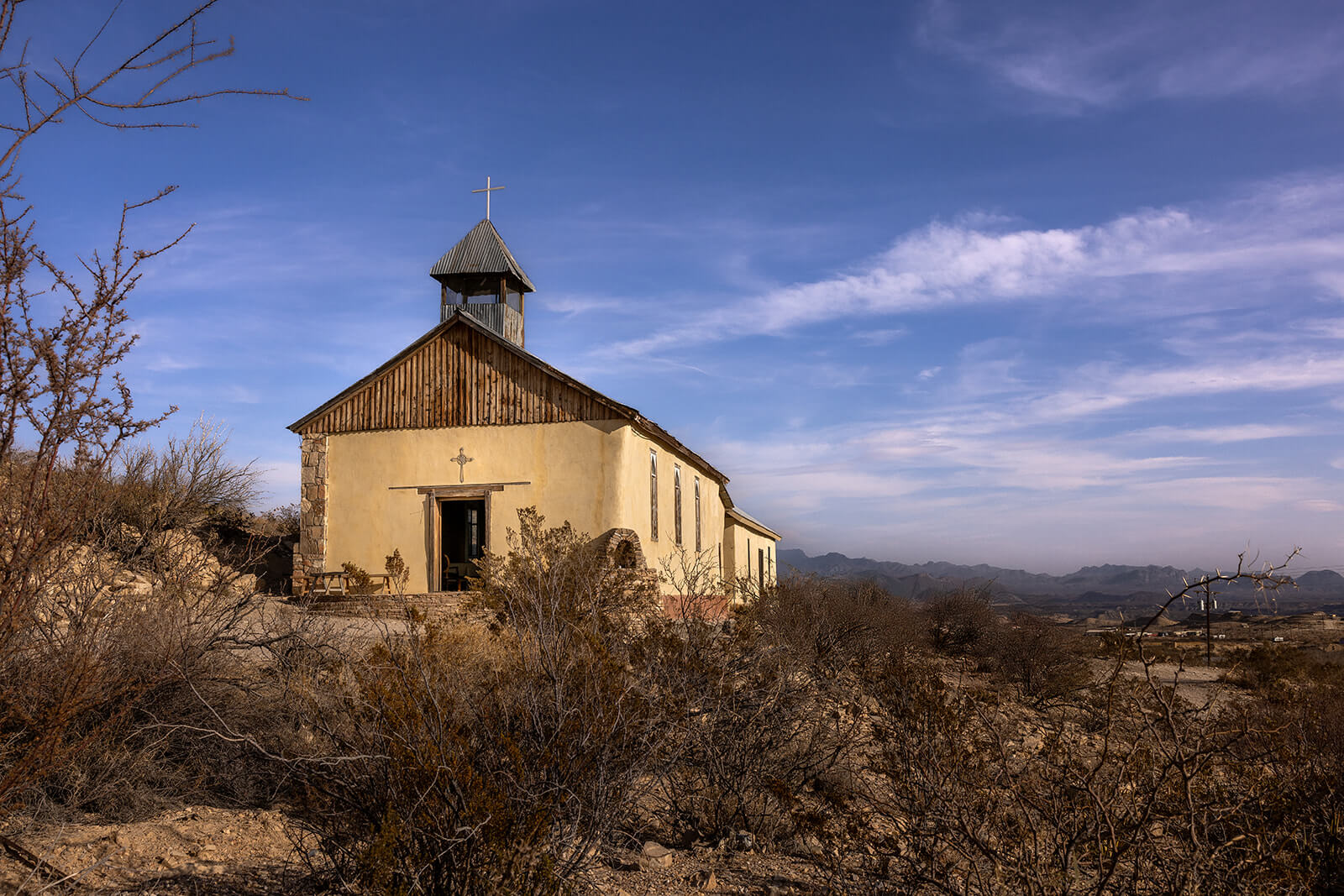 Saint Agnes Church, Terlingua Ghost Town, TX Saint Agnes Church before the start of a micro wedding ceremony. Yes where Kill Bill was filmed.